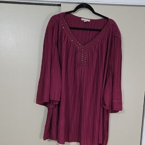Woman Within Deep Maroon Pleated Top Size 30/32 3X